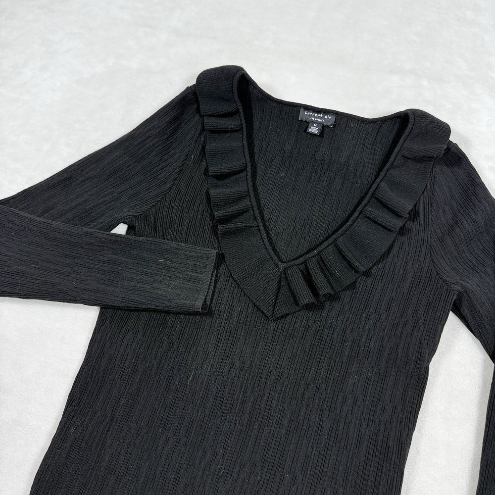Anthropologie Current Air Sweater Peplum Ribbed Stretch Knit Medium Long Sleeves